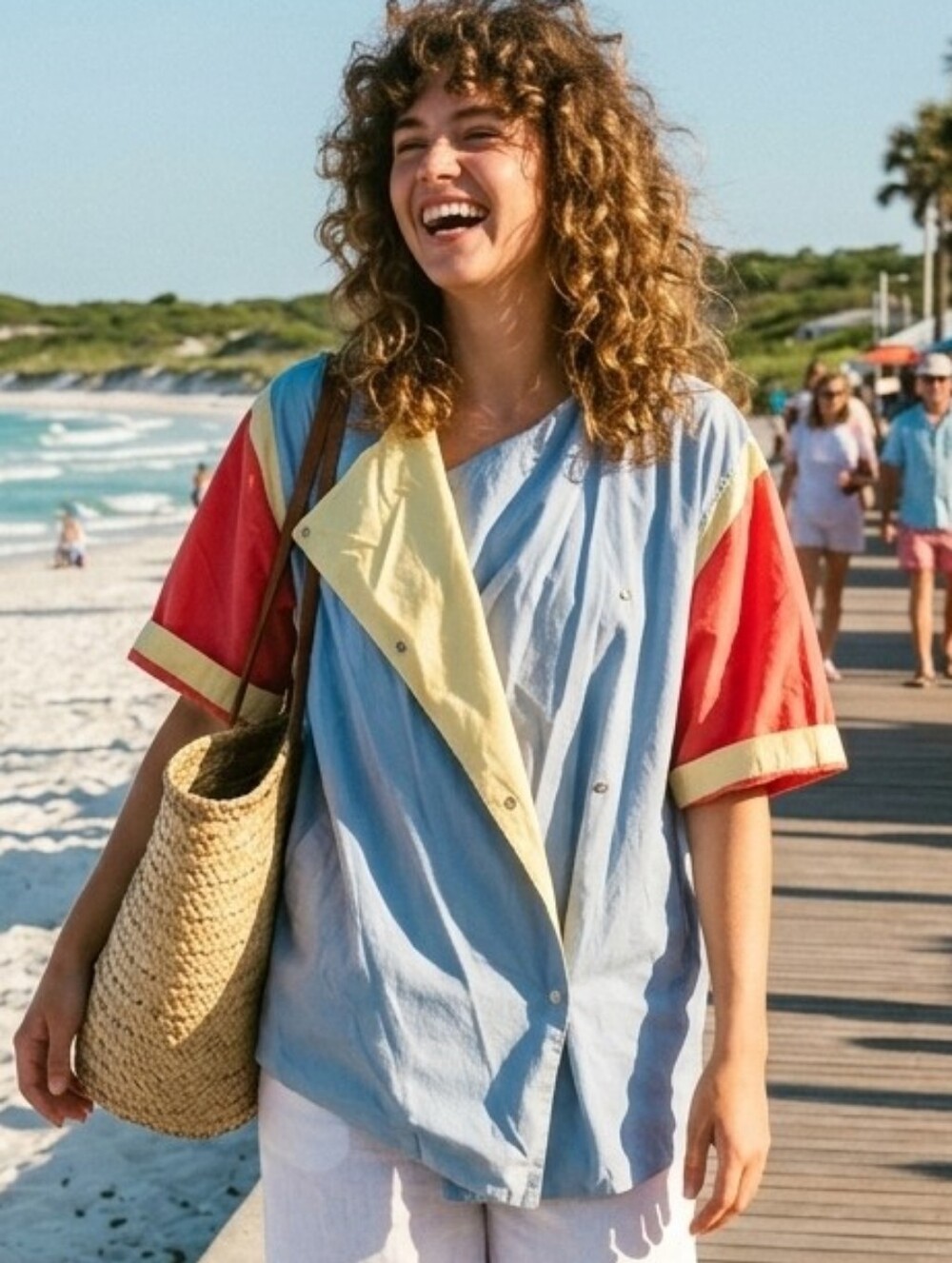 Vintage 80s Colorblock Button-Front Top